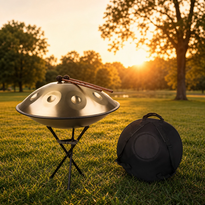 22-Inch D Minor Gold Handpan Steel Drum, 9 Notes, 10 Notes, 12 Notes, 14 Notes, 440Hz Professional Tuning, with Bag, Mallets & Cleaning Cloth