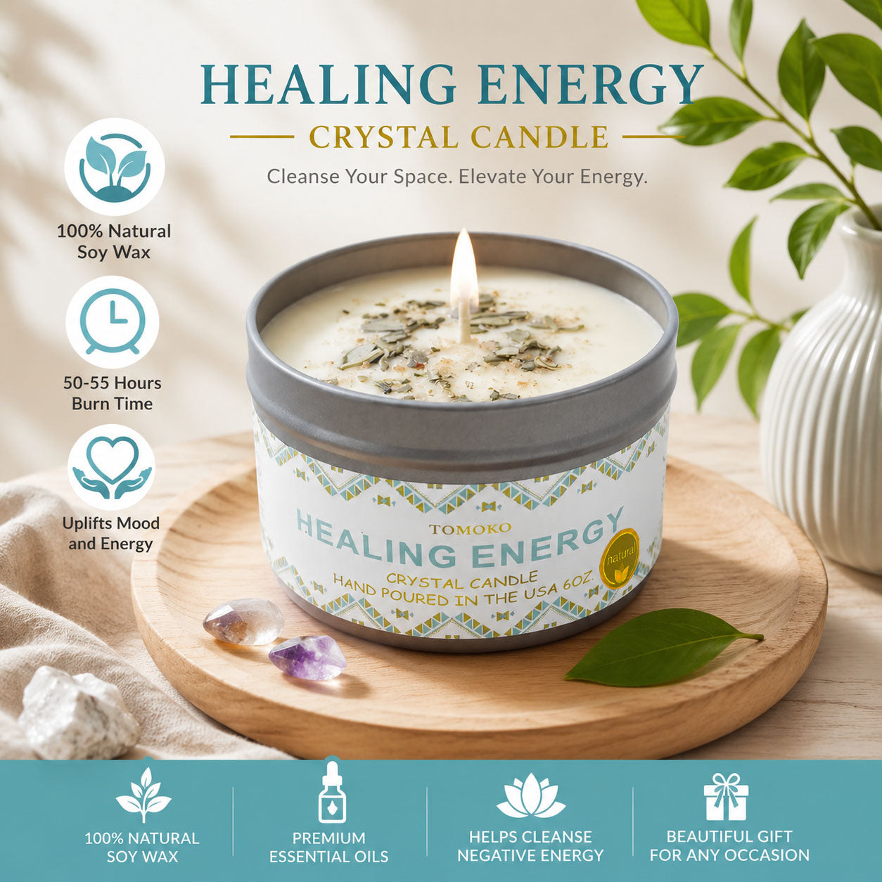 healing energy crystal candle