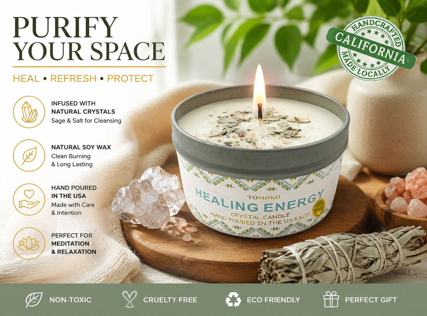 healing energy crystal candle