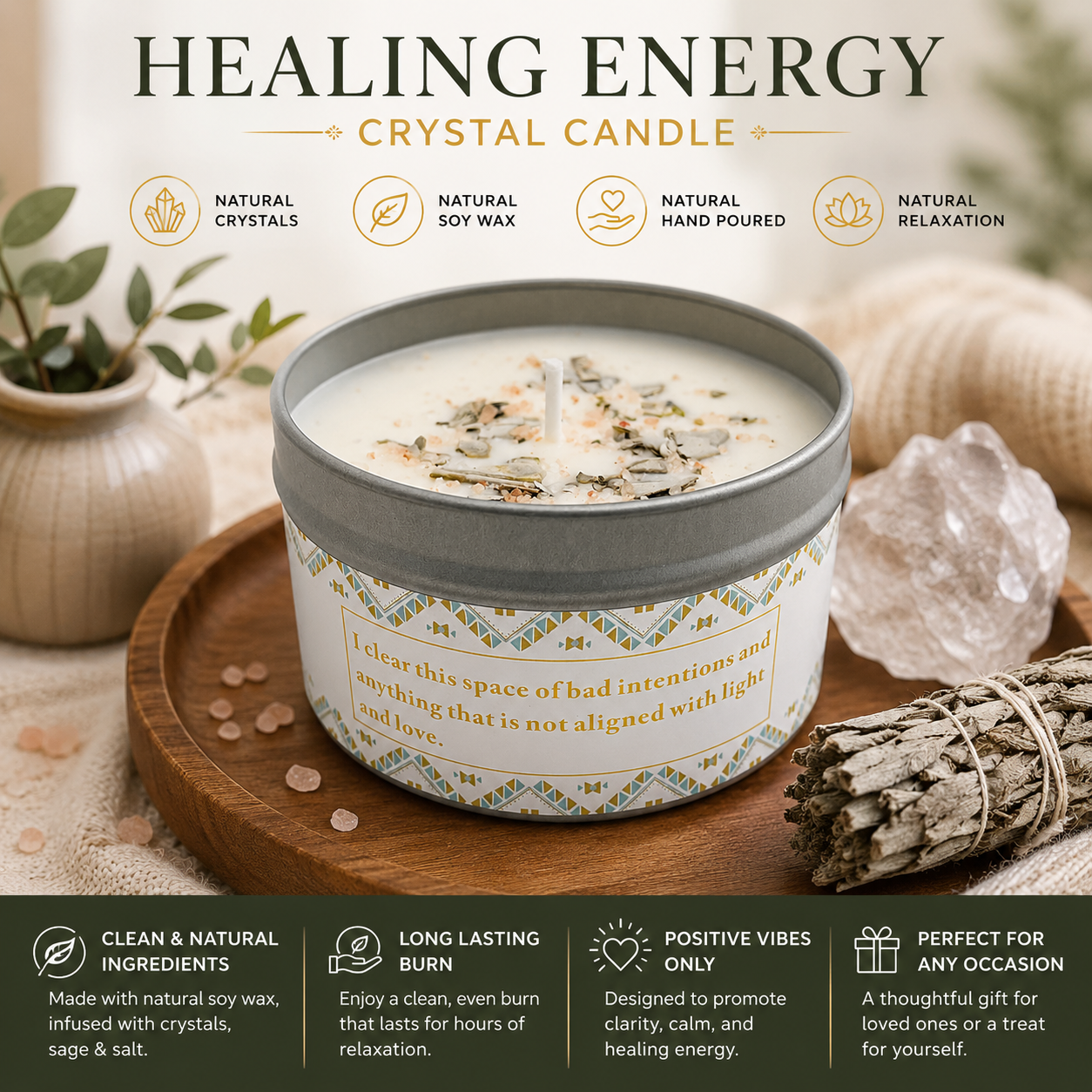 healing energy crystal candle