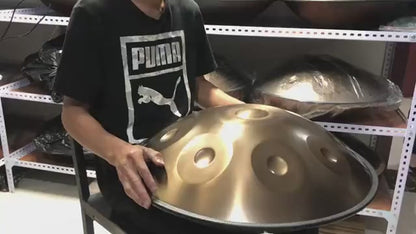22-Inch D Minor Gold Handpan Steel Drum, 9 Notes, 10 Notes, 12 Notes, 14 Notes, 440Hz Professional Tuning, with Bag, Mallets & Cleaning Cloth